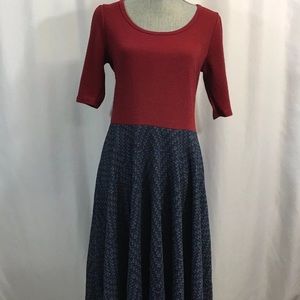 LULAROE Nicole Red Blue Chevron Colorblock Dress